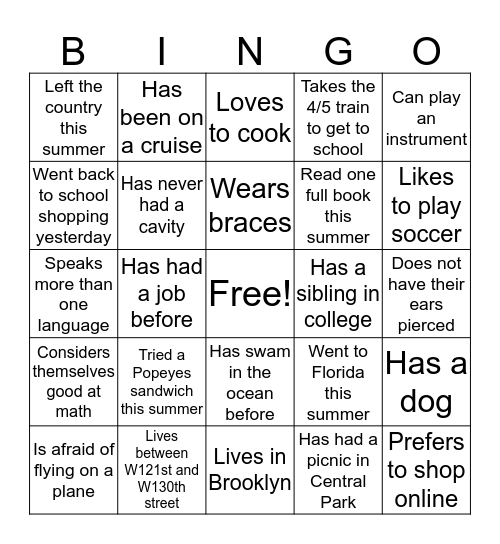 CLASSMATE BINGO Card