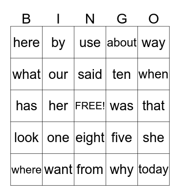 Sight Words 6 Bingo Card
