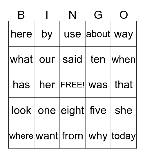 Sight Words 6 Bingo Card