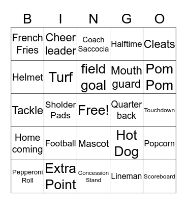 Big Red Football Bingo Card