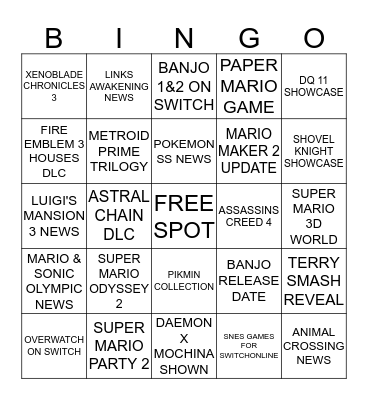 Nintendo Direct 9.4.2019 Bingo Card