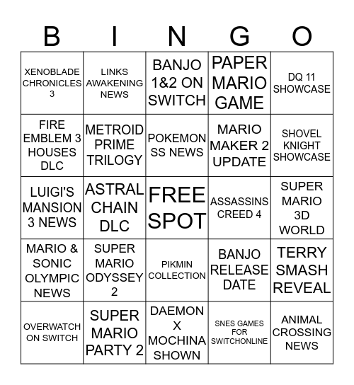 Nintendo Direct 9.4.2019 Bingo Card