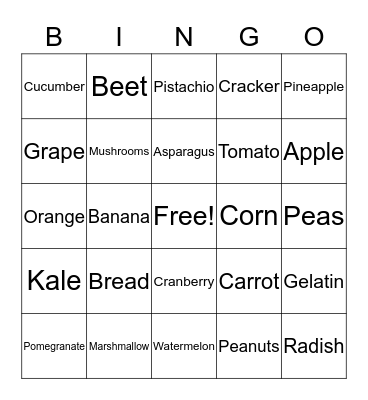 Girl Scouts Food BIngo Card
