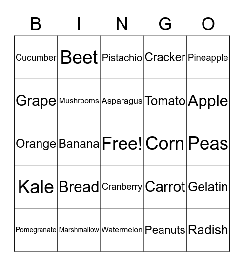 Girl Scouts Food BIngo Card