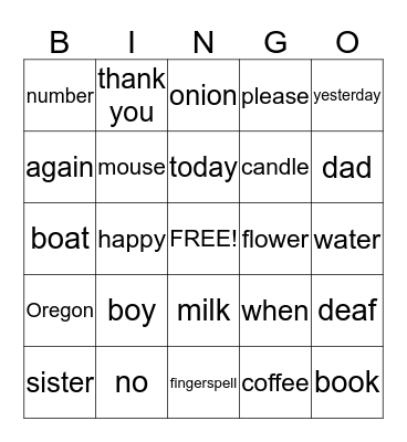 ASL 1 Bingo Card