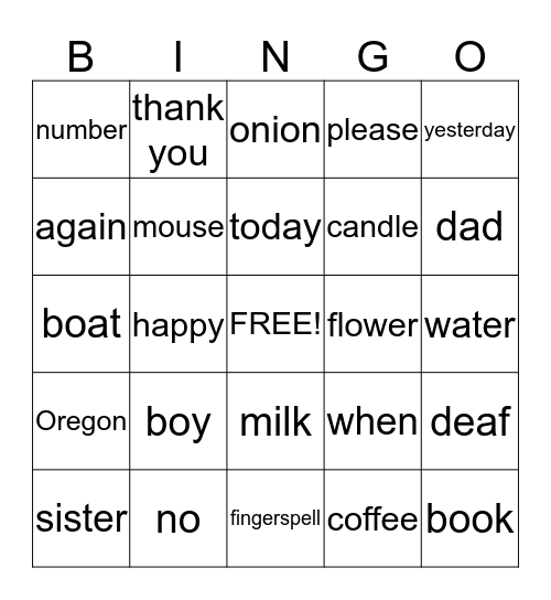 ASL 1 Bingo Card