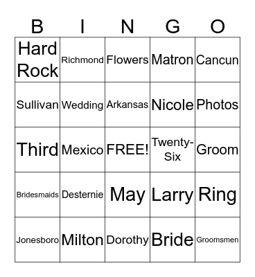 Desternie's Bridal Shower Bingo Card