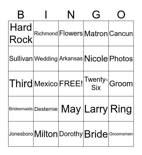 Desternie's Bridal Shower Bingo Card