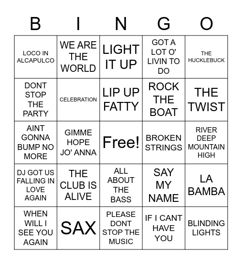 LETS DANCE EVERYONE Bingo Card