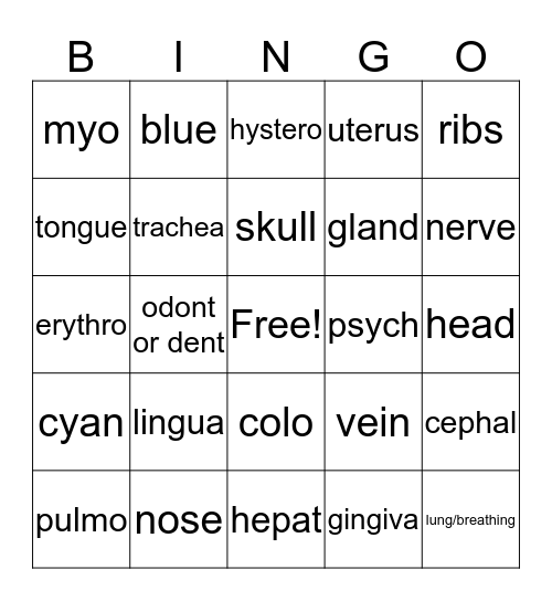 medical terms  Bingo Card