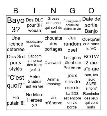 Nintendo Direct Bingo  Bingo Card