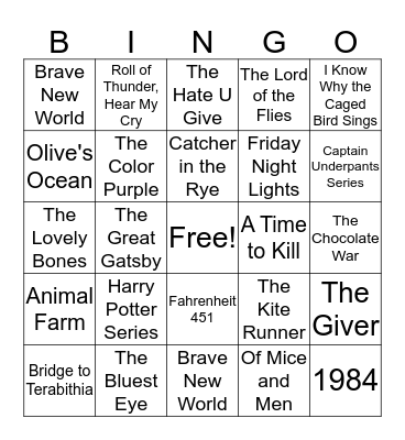 Banned Book Bingo Card