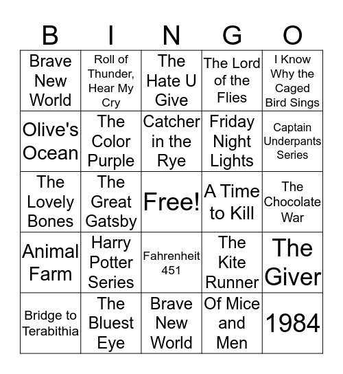 Banned Book Bingo Card