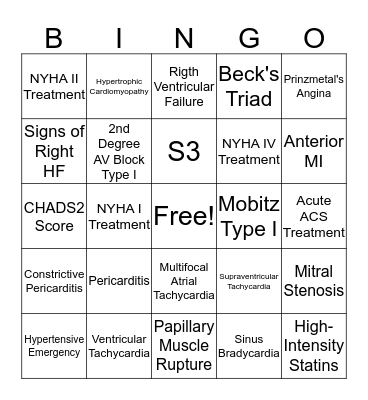 Cardio Bingo Card
