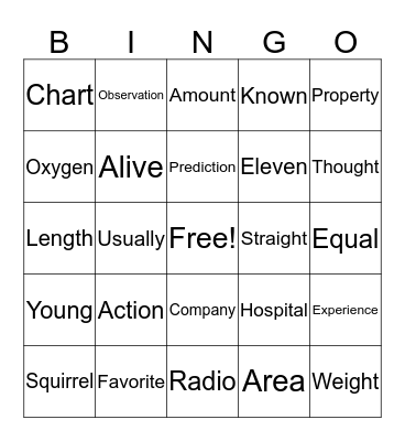 Word Bingo Card