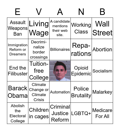 Evan's Debate Watch Party Bingo Card