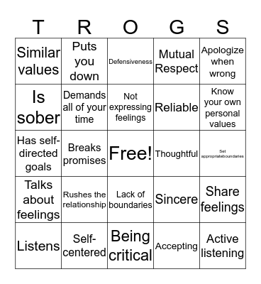 Healthy Relationships BIngo  Bingo Card