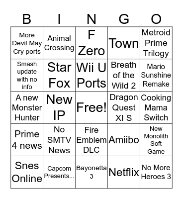 Nintendo Direct September 4(Featuring no SMTV)  Bingo Card
