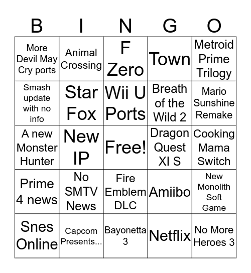 Nintendo Direct September 4(Featuring no SMTV)  Bingo Card