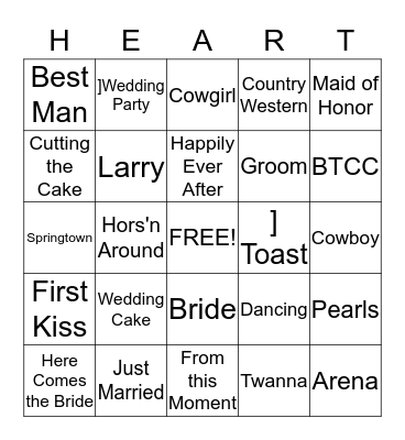 WEDDING SHOWER Bingo Card