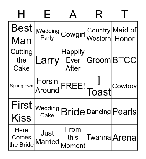 WEDDING SHOWER Bingo Card