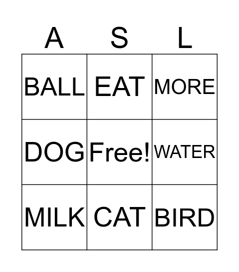 ASL Vol. 1 Bingo Card