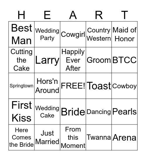 WEDDING SHOWER Bingo Card