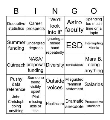 SESE Colloquium Bingo Card