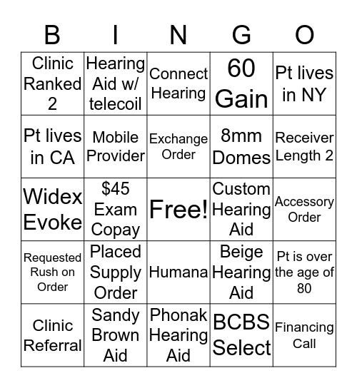 Provider Support Bingo Card