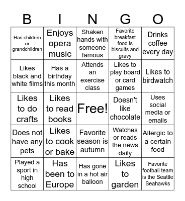 Ice Breaker BINGO Card