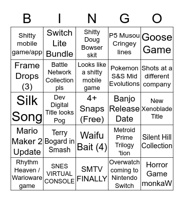 Nintendo Direct - Sept 4 Bingo Card