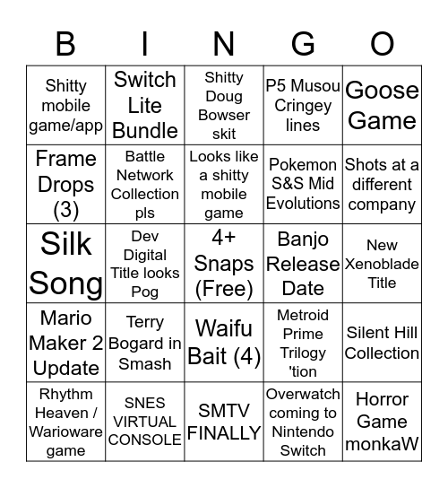 Nintendo Direct - Sept 4 Bingo Card