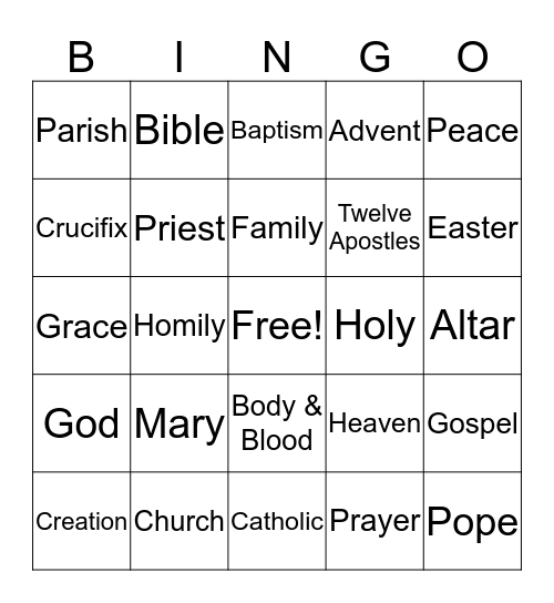 Catholic Bingo Card