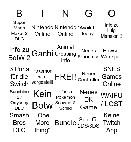 WALTER's BINGO NINTENDO DIREKT Bingo Card