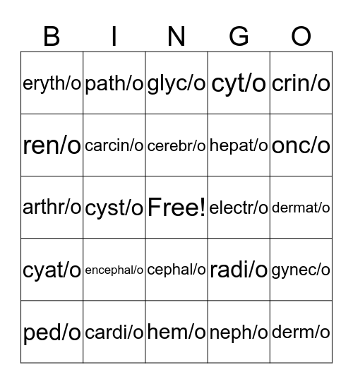 Medical Terminology CH 1 Bingo Card