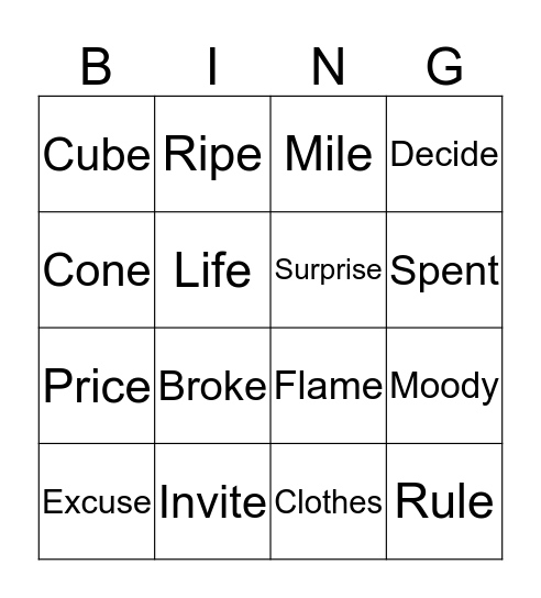 Vocabulary/Spelling Bingo #3 Bingo Card