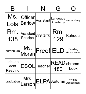Welcome Back! Bingo Card