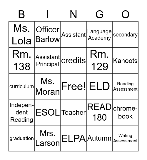 Welcome Back! Bingo Card