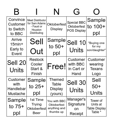 HEB BEER FEST BINGO Card