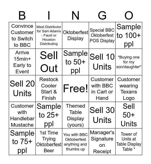 HEB BEER FEST BINGO Card