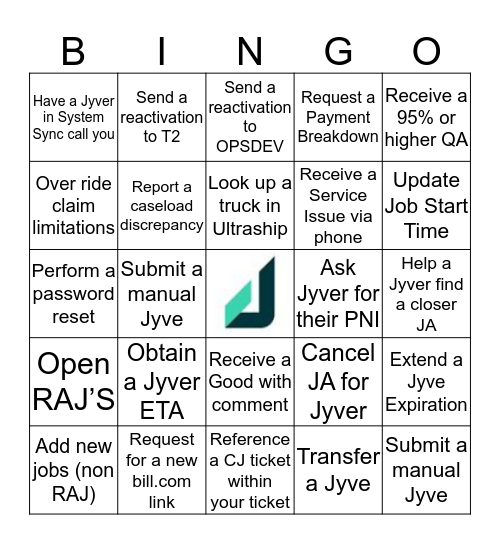 JYVE Bingo! Bingo Card