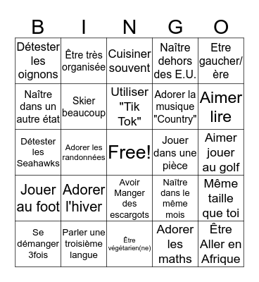 Se ConnaItre Mieux Bingo Card