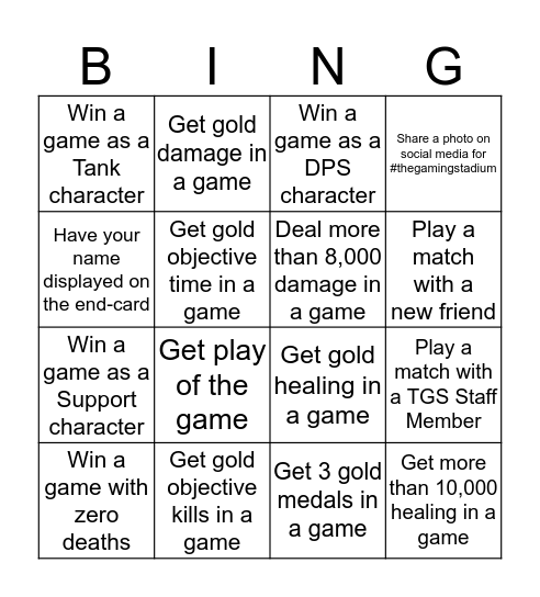TGS Overwatch Weekly Bingo Card