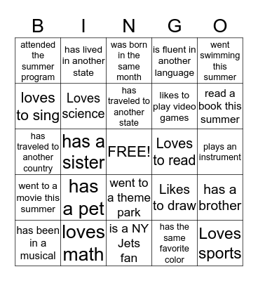Find a classmate who.... Bingo Card