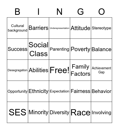 STUDENT DIVERSITY Bingo Card