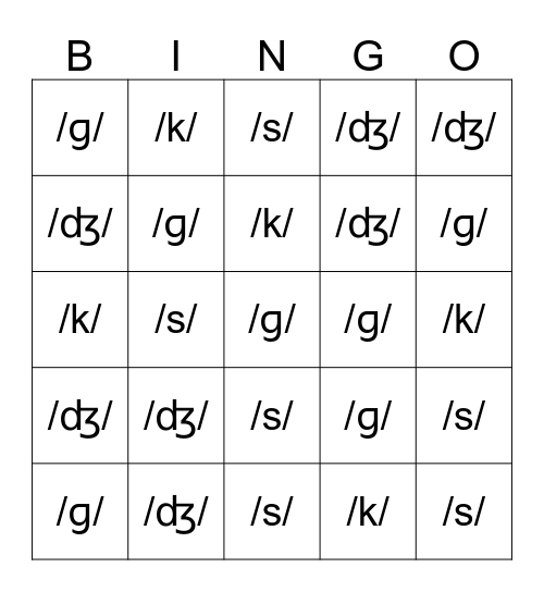 The Hard and Soft G & C Bingo Card