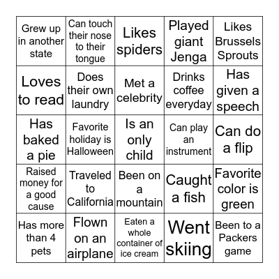 Get To Know You Bingo Card