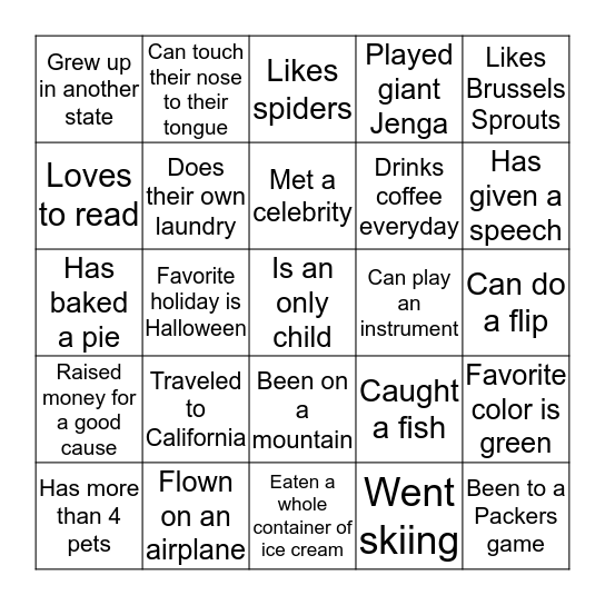 Get To Know You Bingo Card