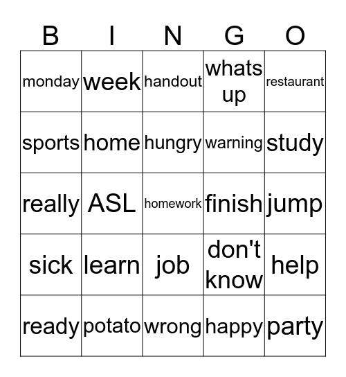 asl bingo Card