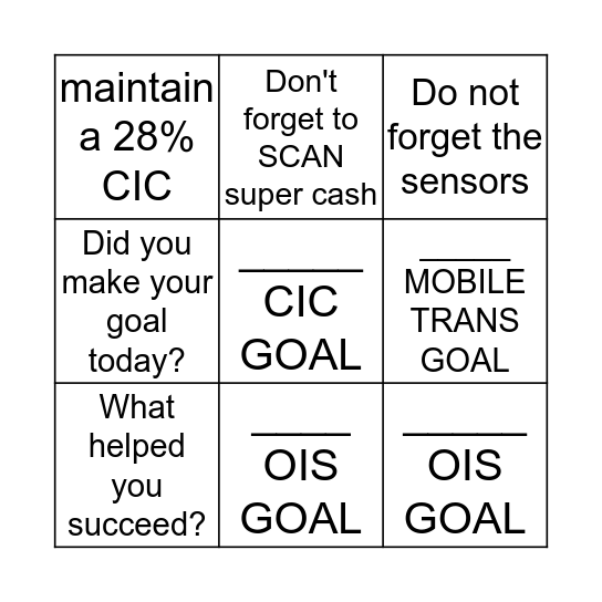 CASHIER  Bingo Card